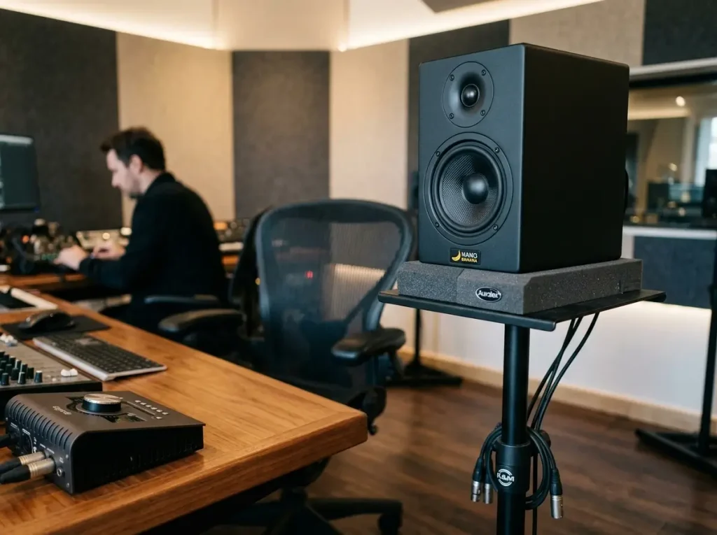 Proper monitor placement and decoupling are essential small bedroom music studio ideas for achieving a clear, accurate mix.